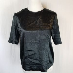 Who What Wear Black Satin Short Sleeve Blouse